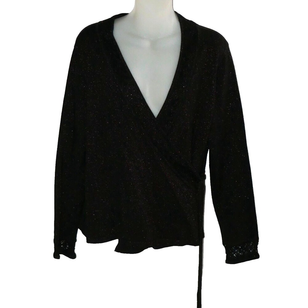 Apostrophe Black Metallic Knit Glitter Wrap Sweater Size L